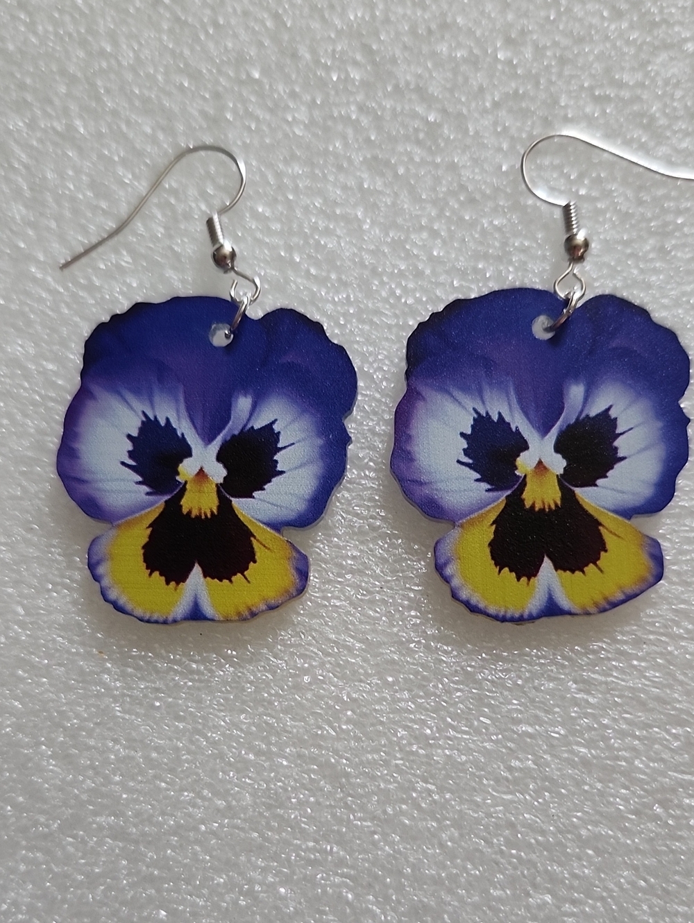 Hand Crafted Blue and Yellow Pansy Drop Earrings